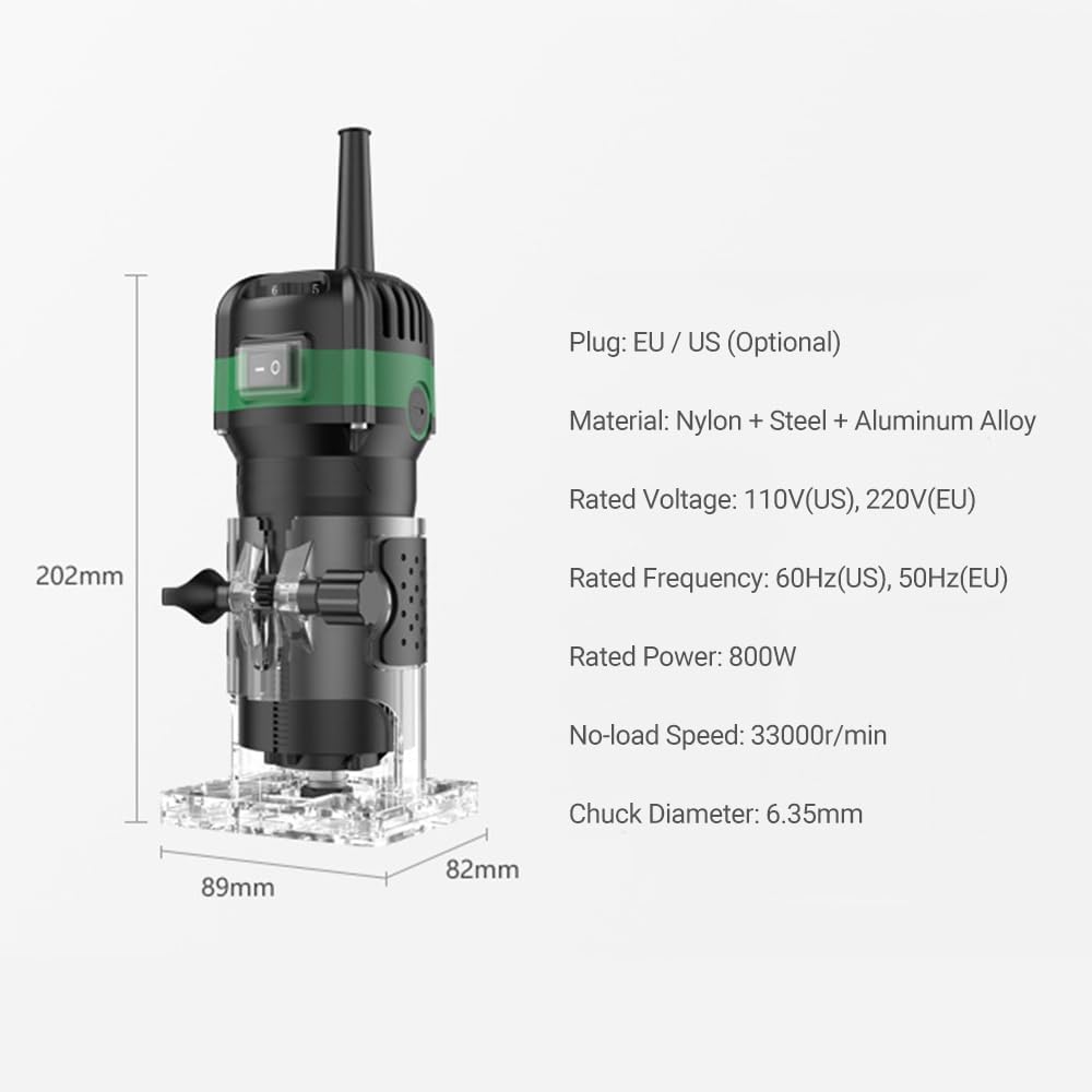 Trim Router 800W 110V Woodworking Tool with 6.35mm Collets K621