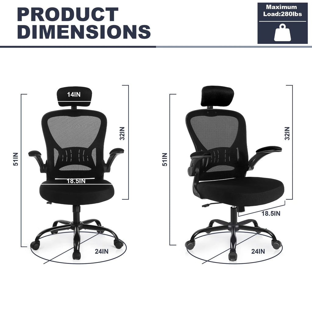 Flysky Ergonomic Mesh Office Chair with Lumbar Support, Black F6440