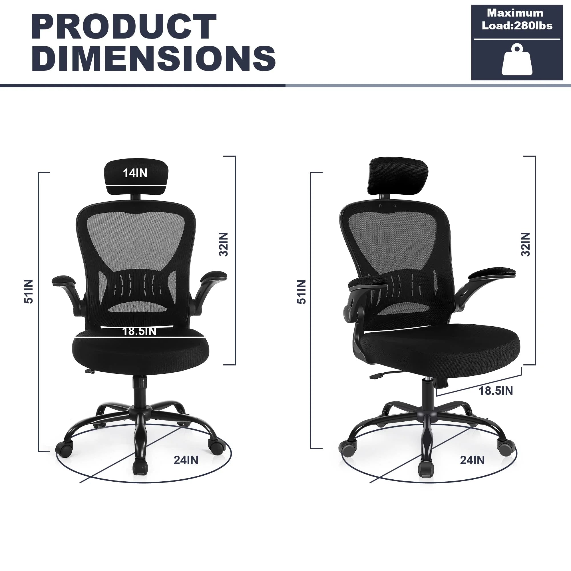 Flysky Ergonomic Mesh Office Chair with Lumbar Support, Black F6440
