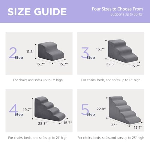 Lesure Dog Stairs for Small Dogs - 5 Step Pet Ramp with Non-Slip Bottom, Grey Z95181
