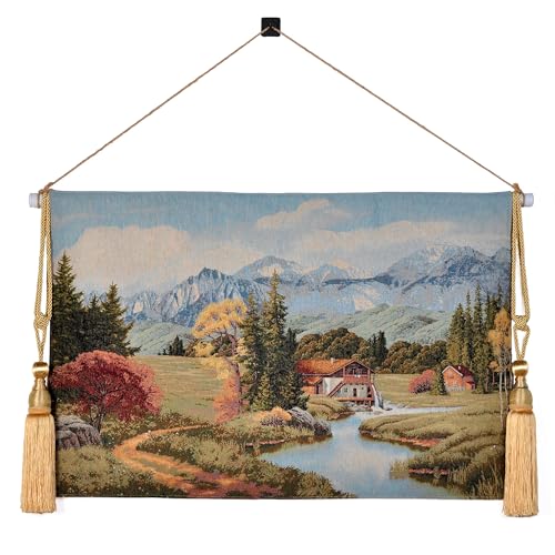 Vintage Nature Tapestry Wall Hanging with Telescopic Rod & Tassels I9744