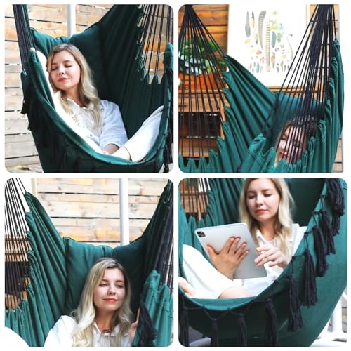 Y-STOP Hammock Chair Hanging Rope Swing with 2 Cushions, Beige I74503