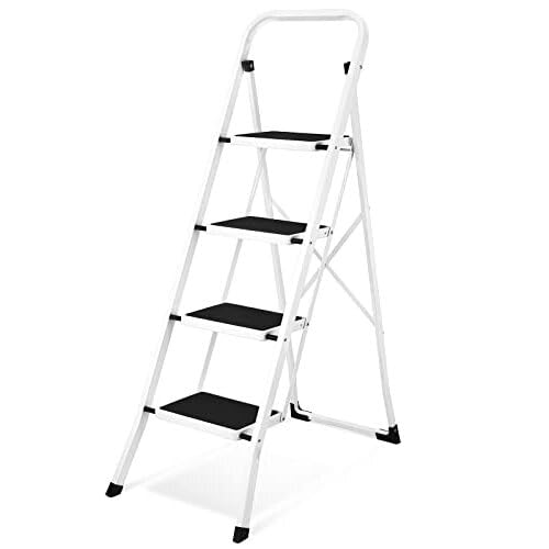 Soctone 2 Step Folding Ladder with Anti-Slip Pedal and Handrails, White V202