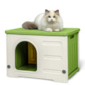 Plastic Cat House for Outdoor Indoor Use, Stackable Feral Cat Shelter Indoor Cat House Insulated Weatherproof Waterproof -Green