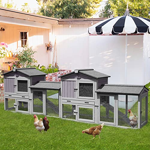 Aivituvin Rabbit Hutch Chicken Coop Bunny Rabbit Cage Duck House with Run Waterproof Roof for Outdoor, Plastic Tray, Expandable Design