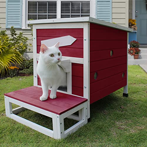Rockever Outdoor Cat House, Large Wooden Weatherproof Shelter with Escape Door Z2462