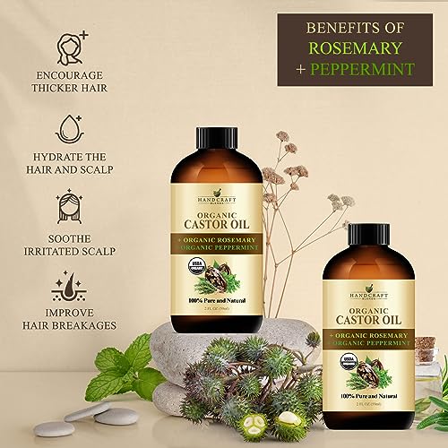 Handcraft Blends Organic Castor Oil with Rosemary and Peppermint Oil, 2 Fl Oz U51465