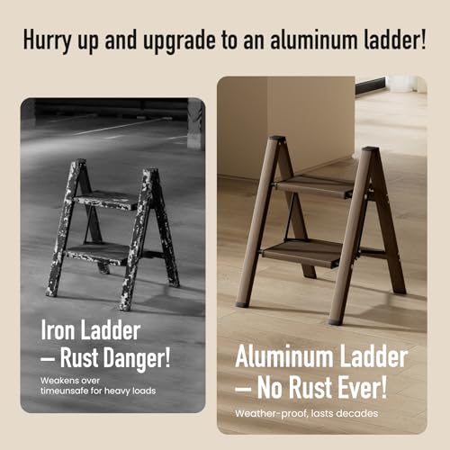2 Step Lightweight Aluminum Folding Ladder with Anti-Slip Pedals, 330 lbs Capacity D5199