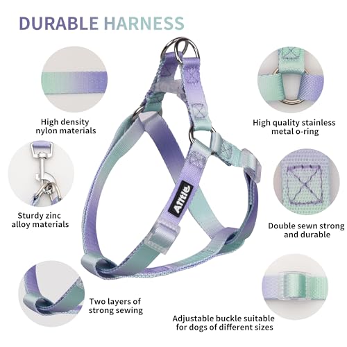 AIITLE Dog Harness Easy On Off Step in Adjustable with Leash for Medium Dogs Pink-Purple O515974
