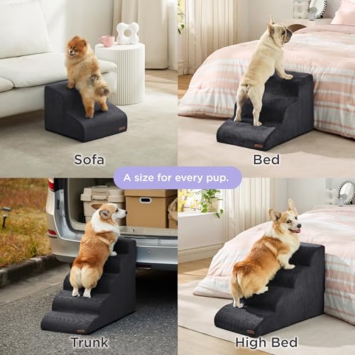Lesure Dog Stairs for Small Dogs - 5 Step Pet Ramp with Non-Slip Bottom, Grey Z95181