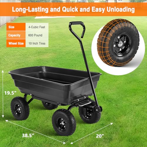 Garden Cart Utility Yard Cart with Steel Frame, 600 lb Capacity, 10 Inch Tires H374098