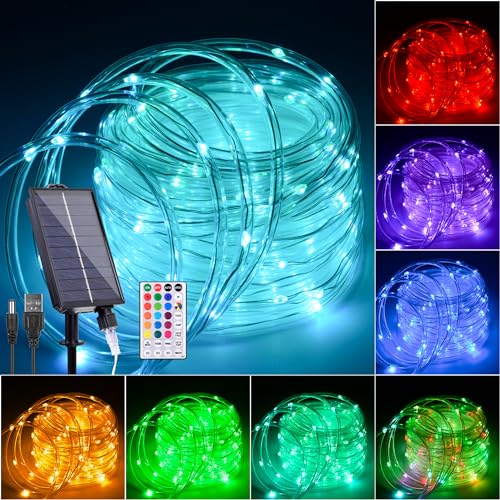 99FT Solar Rope Lights Outdoor Waterproof 300 LED with Remote Control W311