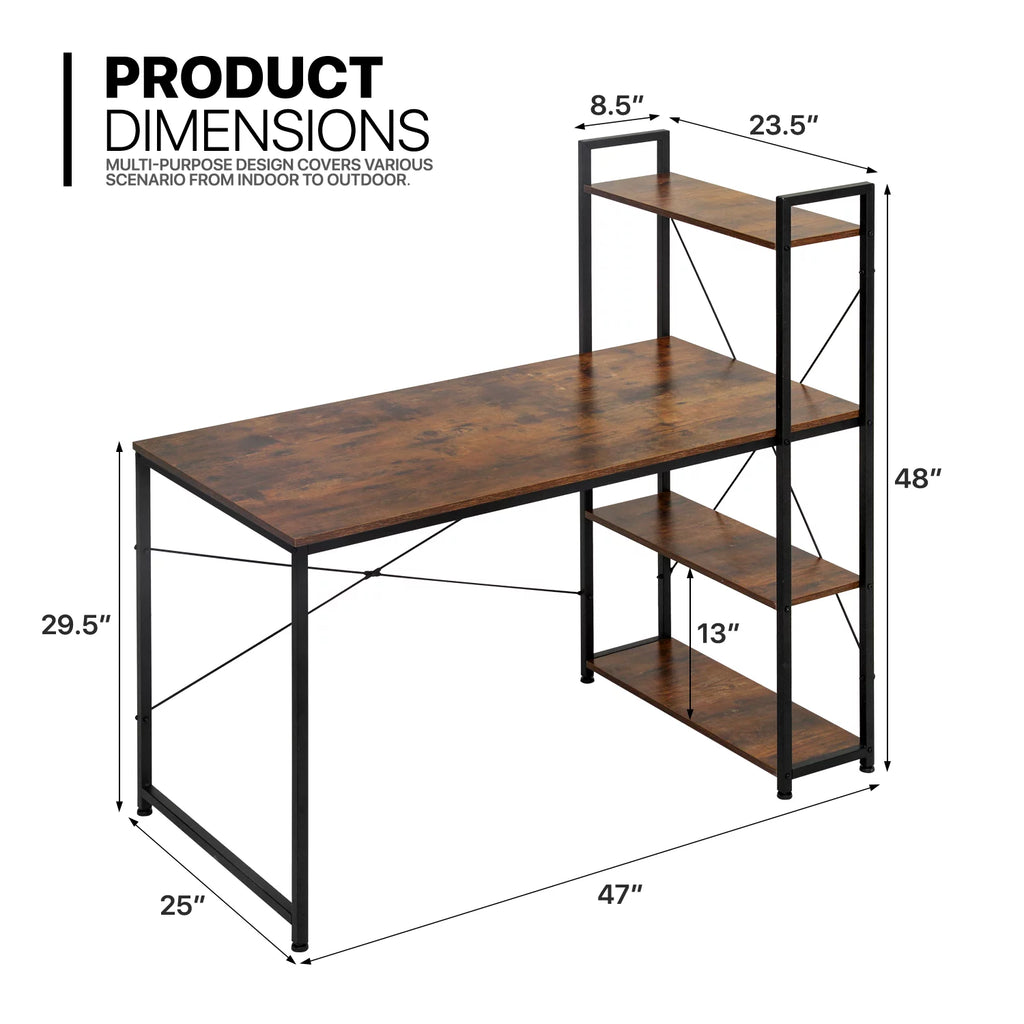 MoNiBloom Computer Desk & Chair Set with Bookshelf, Black N757916