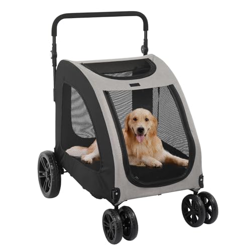 3 Wheels Dog/Cat Puppy Stroller,Foldable Dog Cat Cage Jogger Stroller,Portable Lightweight Puppy Stroller,Folding Pet Wagon,with Cup Holder & Storage Basket,for Cats, Small/Medium Dogs (Black)