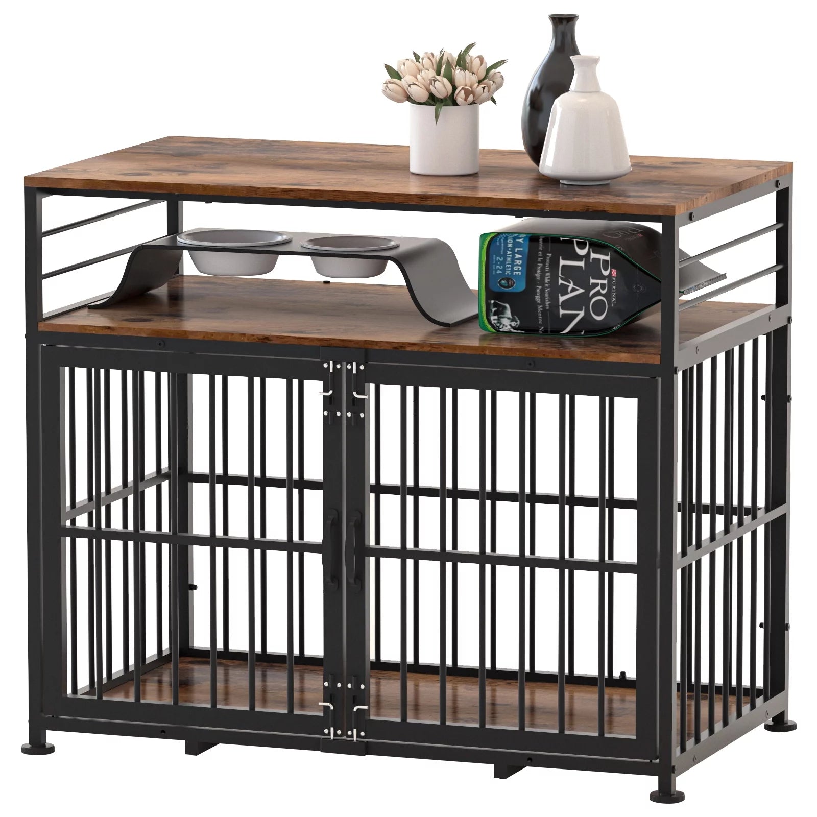 NBTiger Dog Crate Furniture with Storage Shelf, Wooden Puppy Kennel for Small Medium Large Dogs, 40" Decorative Pet Cage House End Table Indoor, Brown