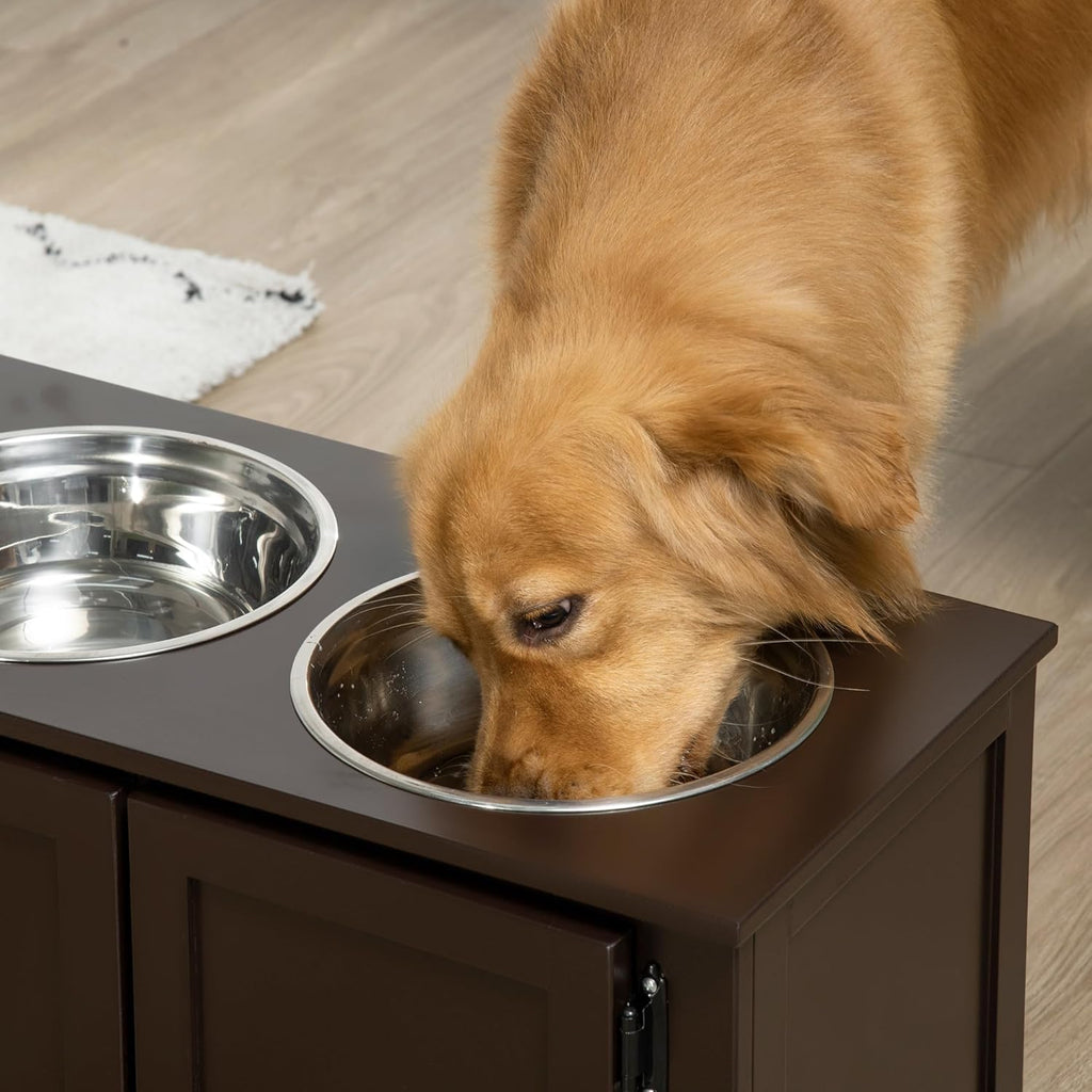 PawHut Elevated Dog Bowls for Large Dogs with Storage Cabinet, 2 Stainless Steel Bowls P185