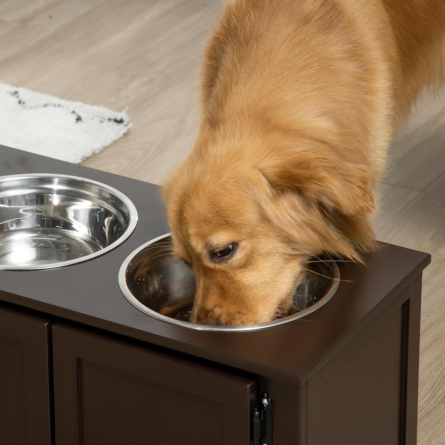 PawHut Elevated Dog Bowls for Large Dogs with Storage Cabinet, 2 Stainless Steel Bowls P185