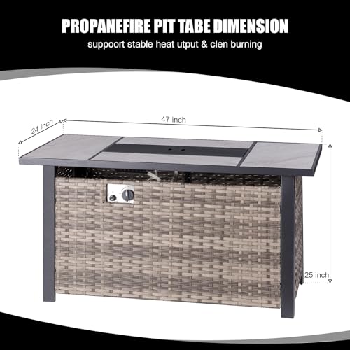 30" Propane Fire Pit Table with Ceramic Top, 50000 BTU, Outdoor Gas Firepit with Lid & Glass Rock Y964