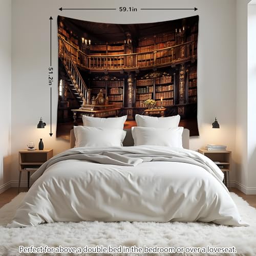 QGHOT Medieval Bookshelf Tapestry Vintage Library Wall Hanging P36533