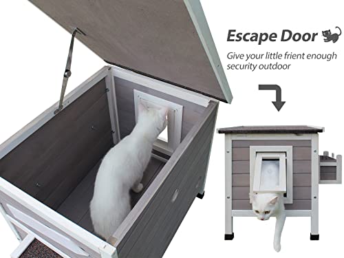 Rockever Outdoor Cat House, Large Wooden Weatherproof Shelter with Escape Door Z2462