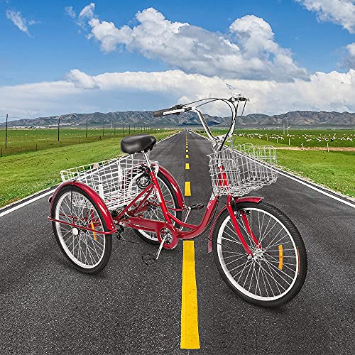 PEXMOR Adult Tricycle 7 Speed, 24/26 Inch 3 Wheel Bike with Baskets V3858