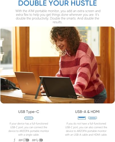 ARZOPA 15.6'' FHD 1080P Portable Monitor with Kickstand, IPS Display, USB-C & HDMI J54429