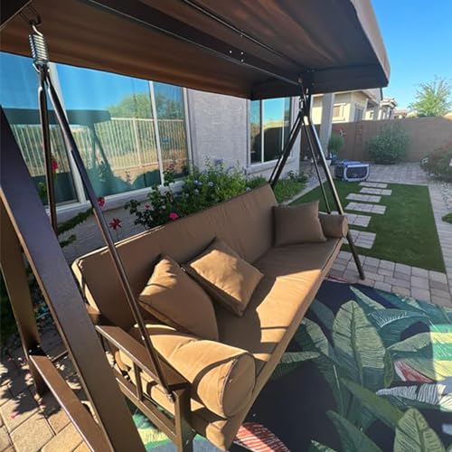 PURPLE LEAF Outdoor Patio Porch Swing with Adjustable Canopy, 3-Seat Bench, Grey W393
