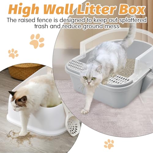 BNOSDM Large Sifting Cat Litter Box with High Sides and Scoop (Grey) Y6414