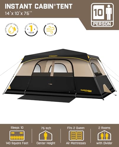 Fanttik Outdoor Camping Tent 4/6/8/10 Person Instant Cabin with Rainfly & Carry Bag G367