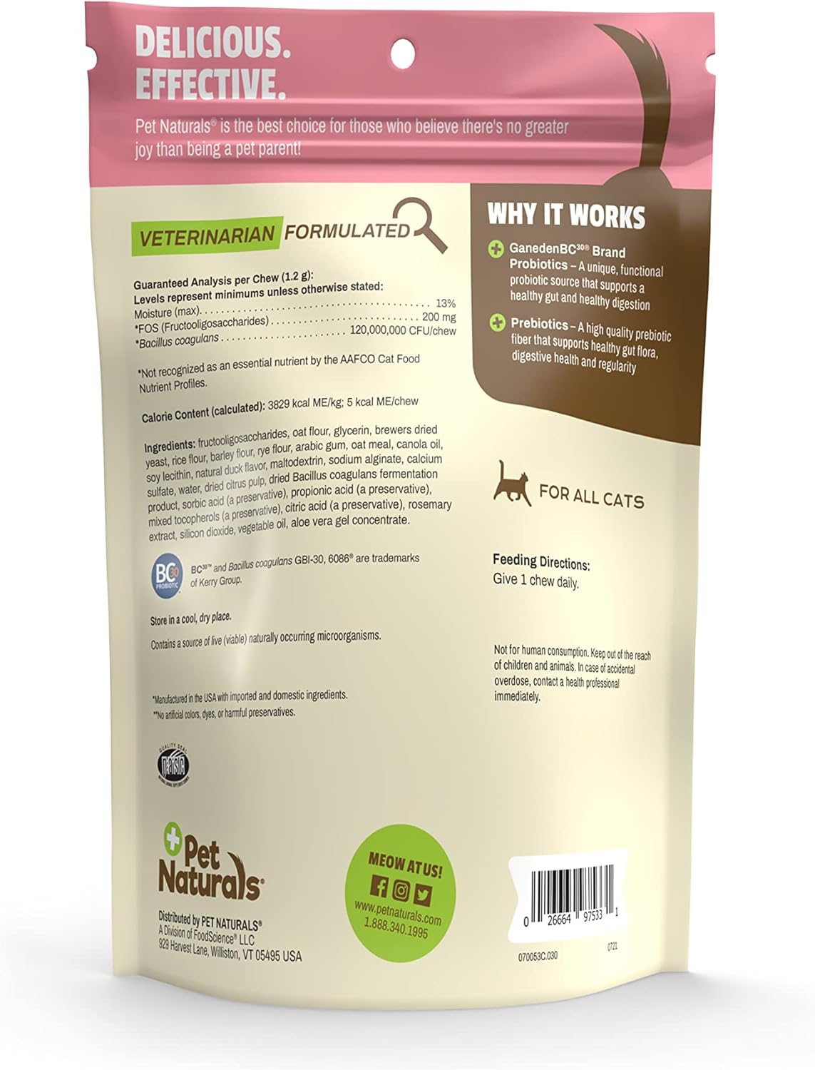 Pet Naturals Daily Probiotic for Cats, 30 Chews Y666