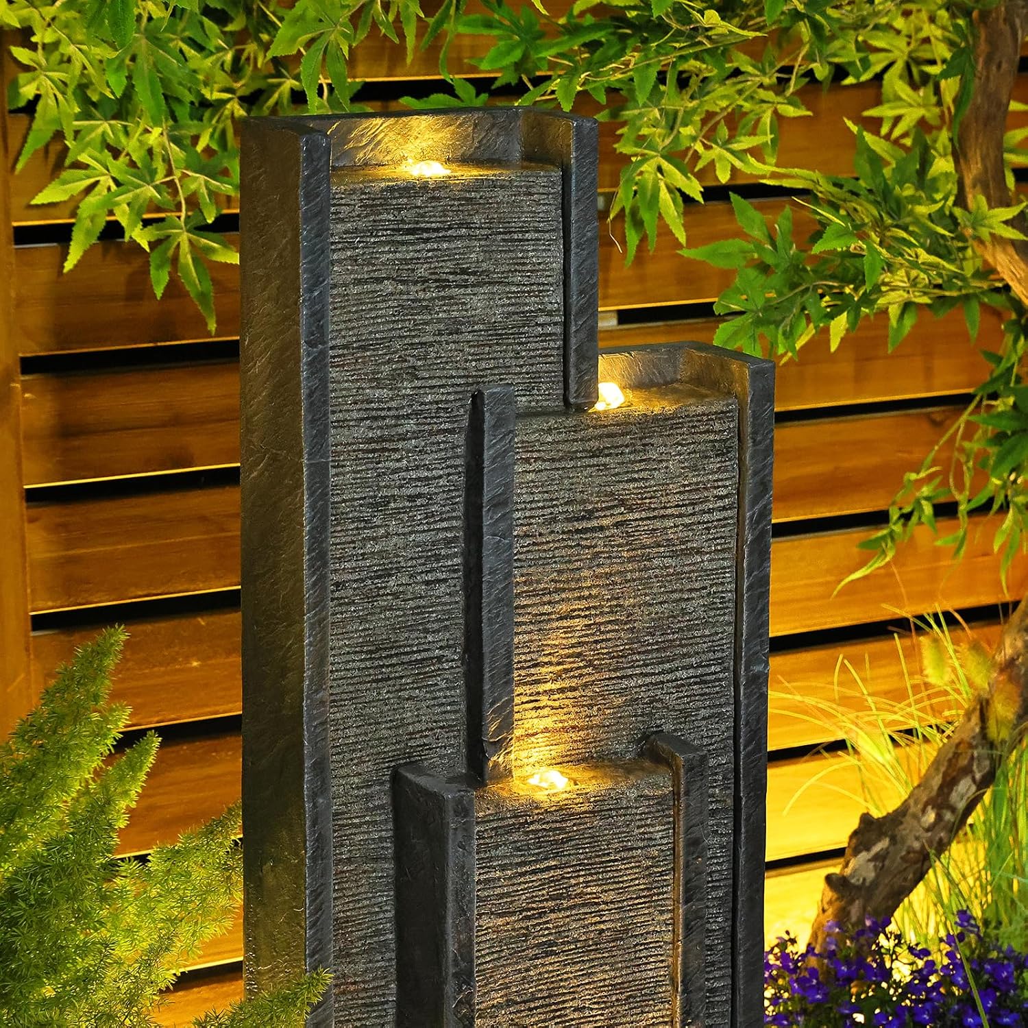 Indoor Outdoor Waterfall Fountain with LED Lights 39.3 Inches Tall D544950