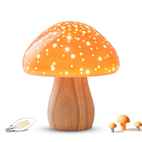 BOHON Mushroom Lamp, Ceramic Bedside Nightstand Light, Pink, LED Bulb Included T88188