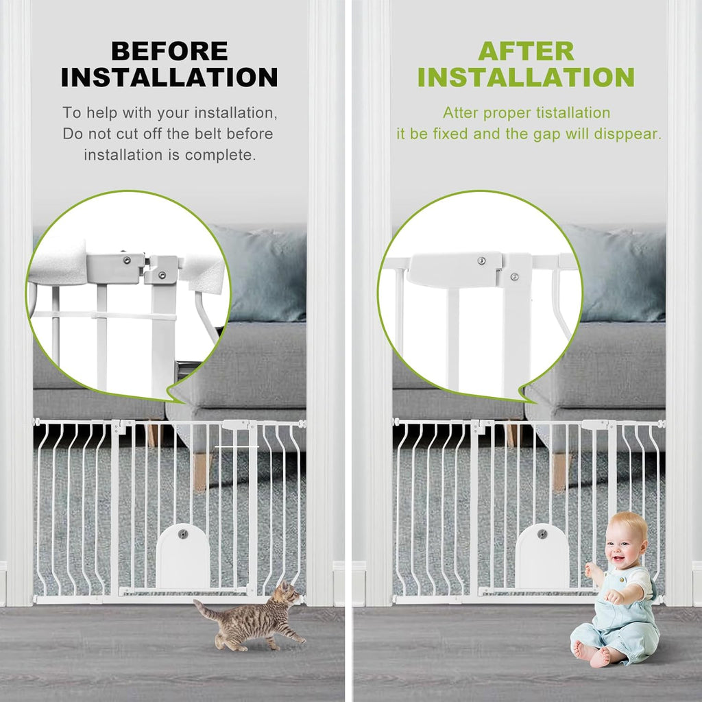 Baby Gates with Cat Door Auto Close Safety Metal Pet Gate for Doorway Stairs D972456
