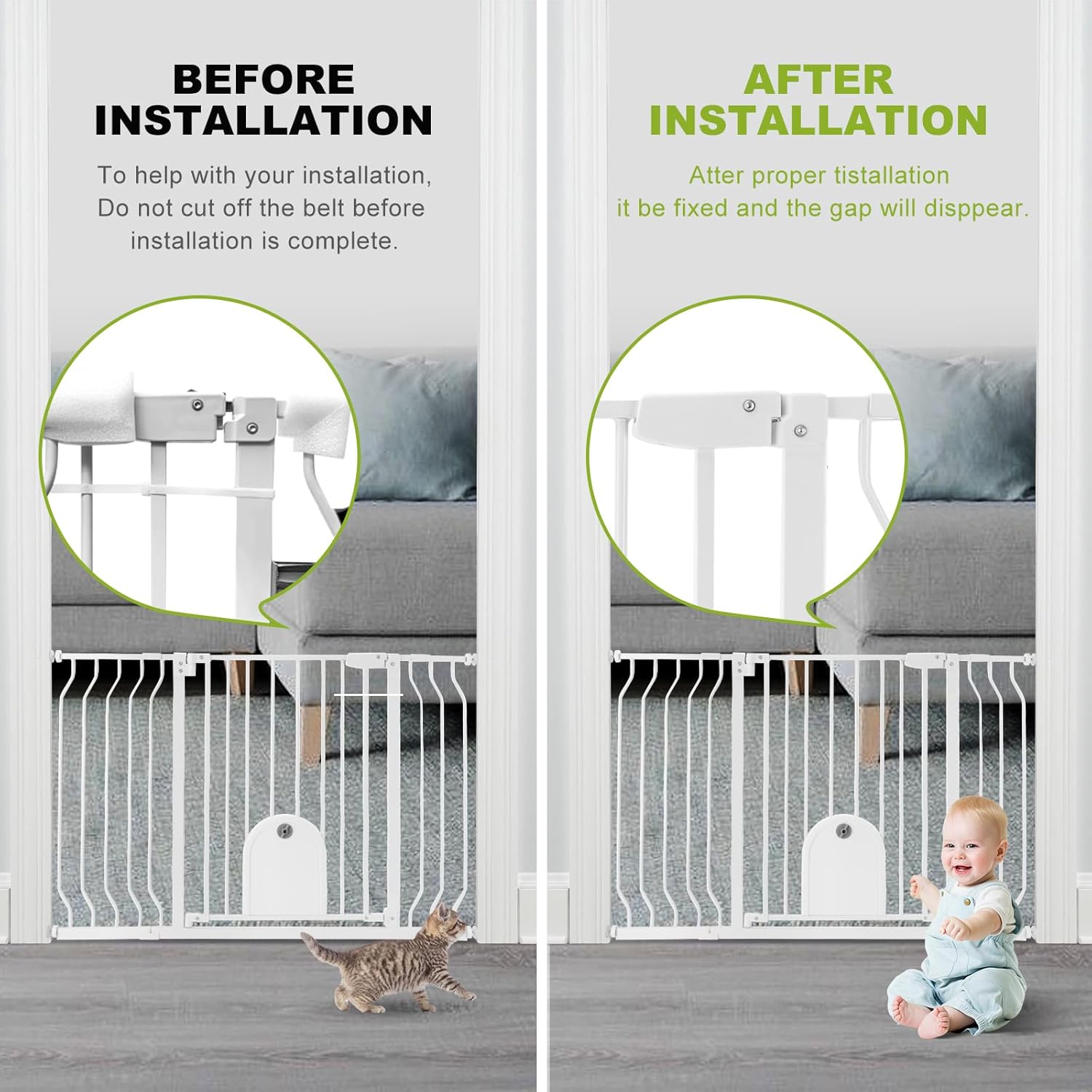 Baby Gates with Cat Door Auto Close Safety Metal Pet Gate for Doorway Stairs D972456
