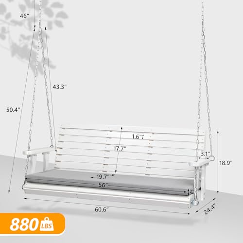 VINGLI Heavy Duty 880 LBS Patio Wooden Porch Swing with Extra Cushion, 5 FT Y211