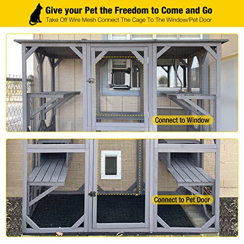 Aivituvin Catio Outdoor Cat Enclosure Large Walk-in Kitty Cage with Tarp Roof G92706