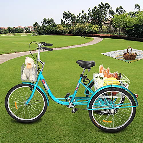 PEXMOR Adult Tricycle 7 Speed, 24/26 Inch 3 Wheel Bike with Baskets V3858