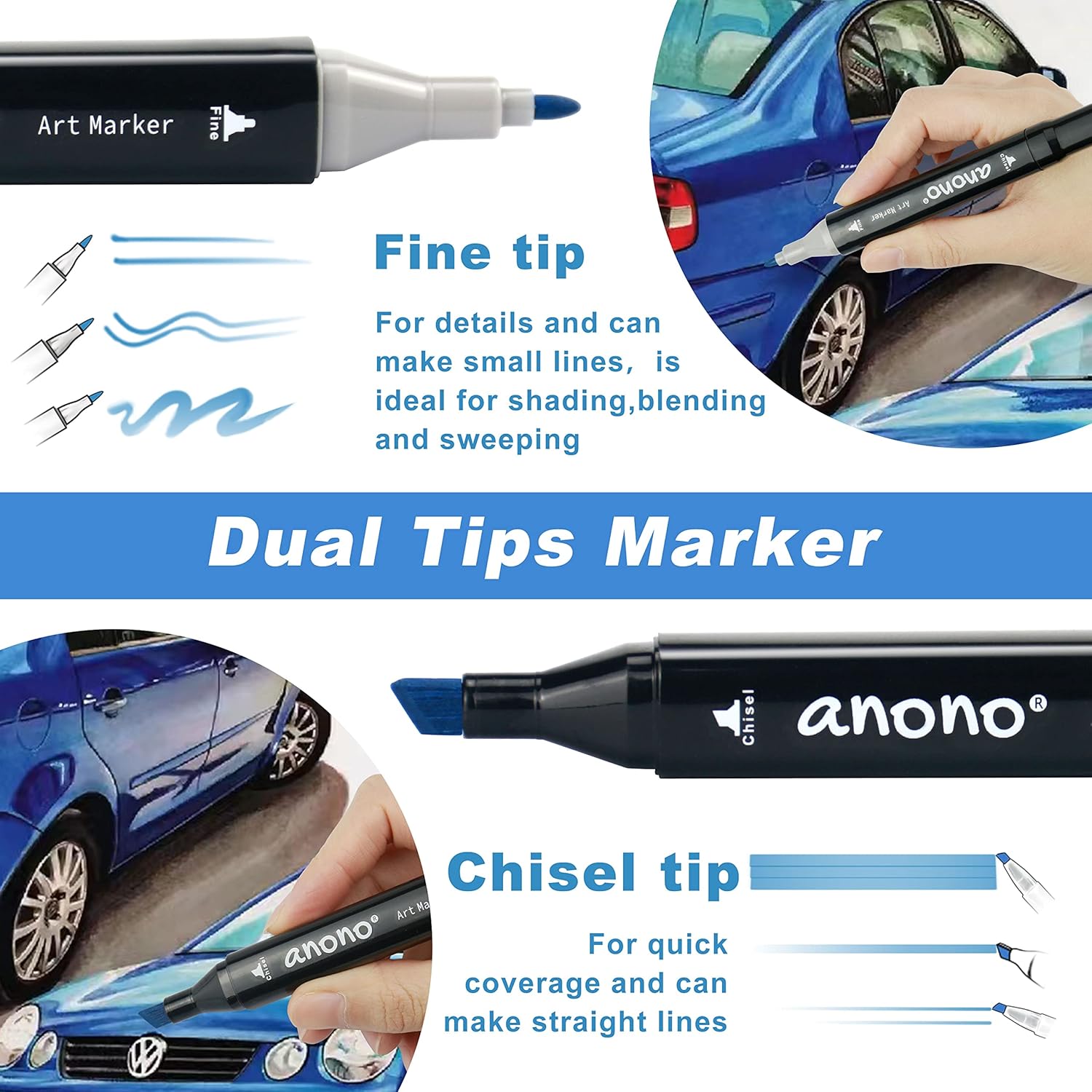 anono Alcohol Markers, 80 Colors Dual Tip Art Markers for Coloring I503