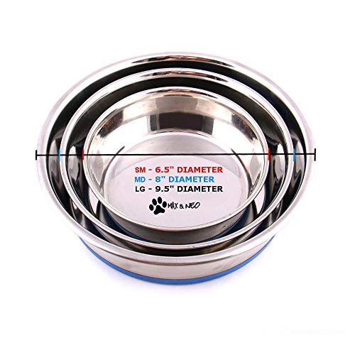 Max and Neo Heavyweight Stainless Steel Dog Bowl with Non-Skid Rubber Bottom H8177