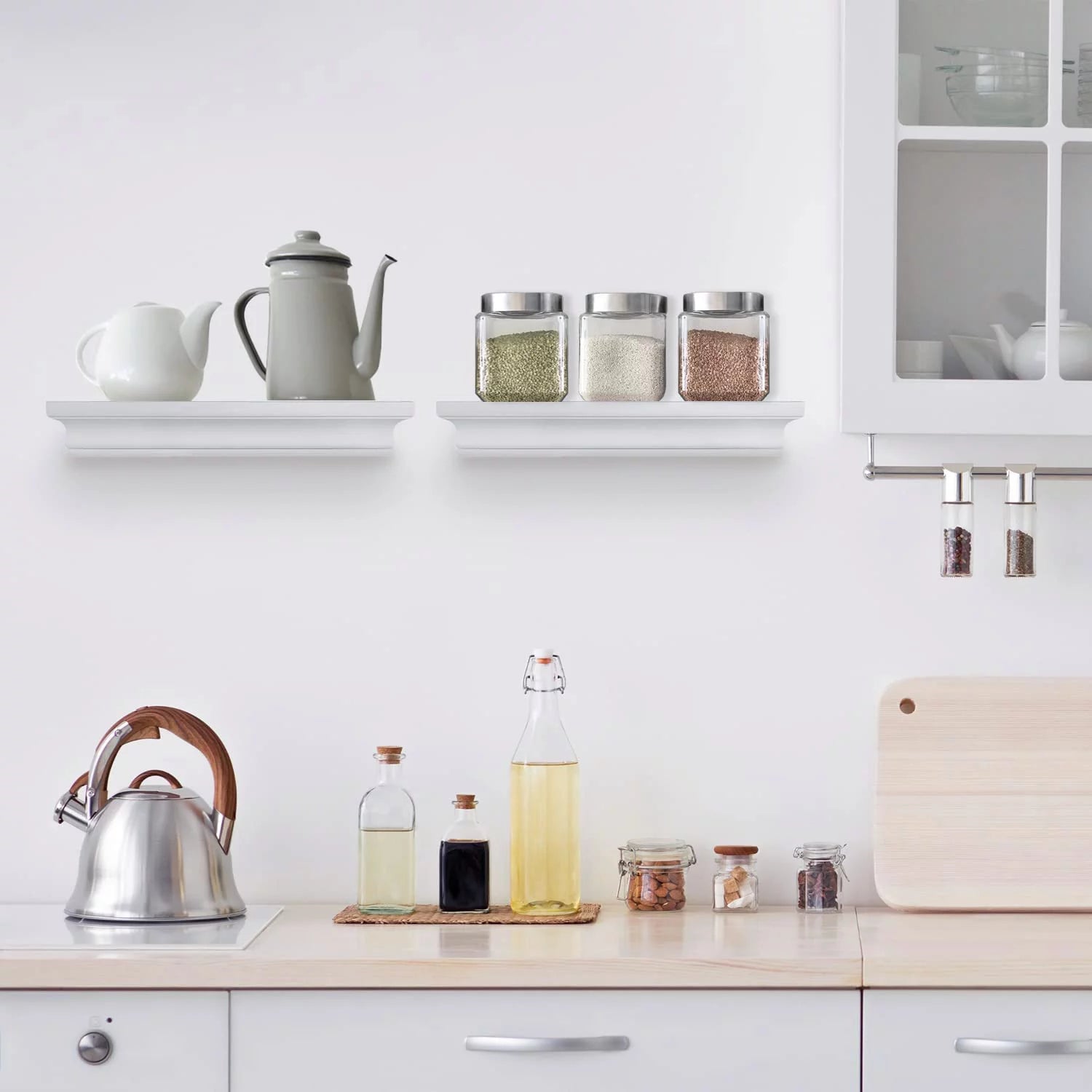 Set of 2 White Floating Wall Shelves for Bedroom, Bathroom, Living Room, and Kitchen S615