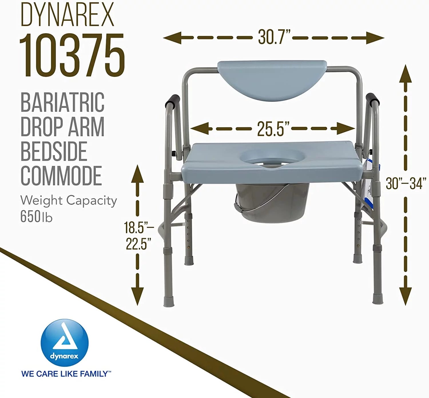 DynaRex Deluxe Bariatric Drop-Arm Commode 1000lb Capacity P6582