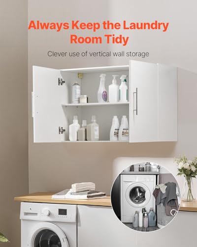 VEVOR 2-Tier Wall Mounted Laundry Cabinet with 2 Doors, White V508463