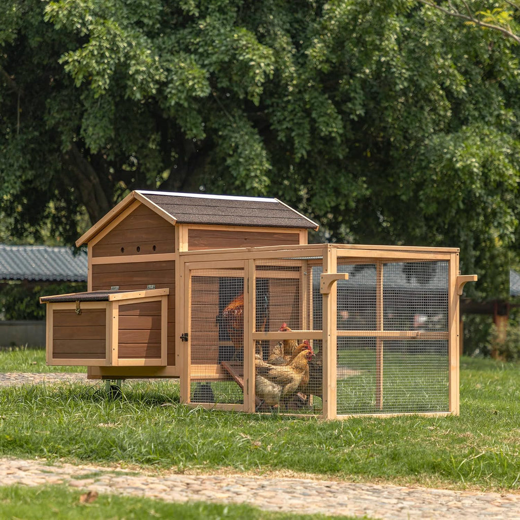 PETSFIT Large Chicken Coop Tractor 81" Hen House for 4-8 Chickens with Nesting Box and Wheels R30358