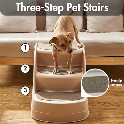 Folding Dog Stairs for Small Dogs, Non-Slip, Lightweight, Indoor/Outdoor, Beige U6409