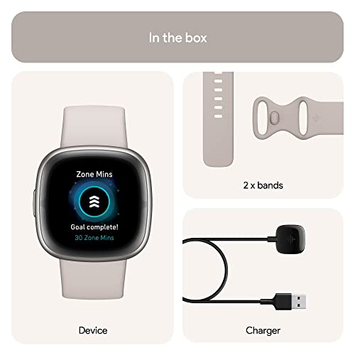 Fitbit Sense 2 Advanced Health Smartwatch with ECG, SpO2, GPS, Lunar White/Platinum B55578