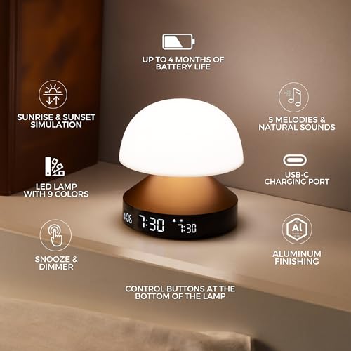 Lexon Mina Sunrise Alarm Clock, Wake Up Light & Sunset Lamp, Gun Metal N271479