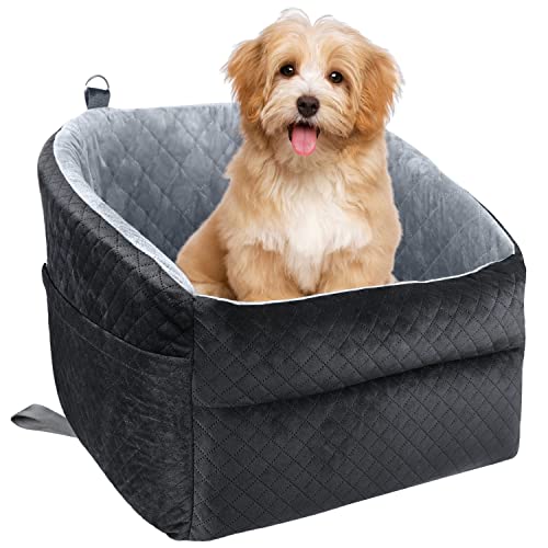 Dog Car Seat for Small/Medium Dogs, Upgrade Dog Booster Seat,Detachable and Washable Pet Car Seats with Thick Cushion Safety Leash and Storage Pockets(Grey)
