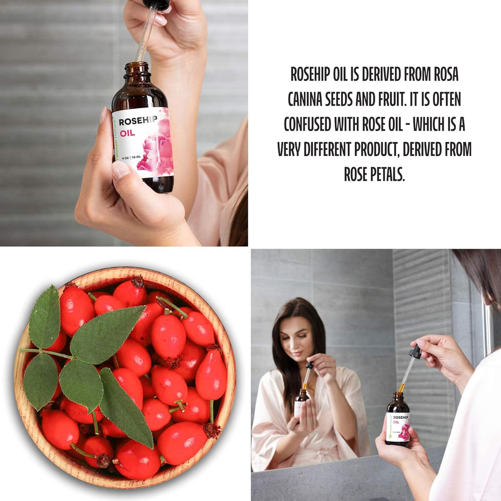 Premium Nature Rosehip Oil for Face, Hair and Nails, Cold Pressed Unrefined, 4oz C22957