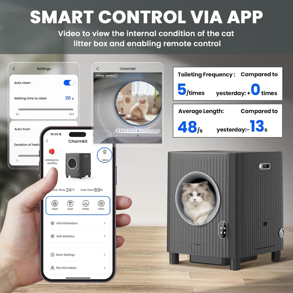 Charmkit Self Cleaning Cat Litter Box with APP Control, Black X403548