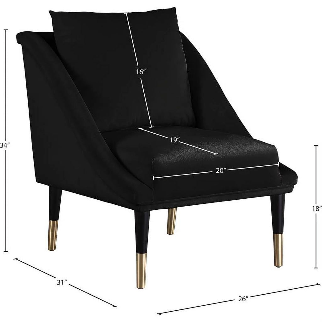 Pemberly Row Contemporary Velvet Accent Chair in Soft Black V25301